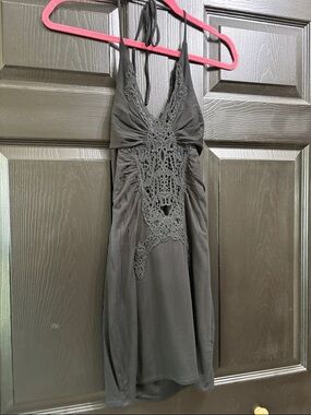 Sky Black Mini Dress with Crochet Front